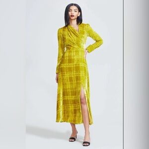 Lela Rose Devore Plaid Velvet Maxi-Dress Women’s Size 14 Luxury Made in USA